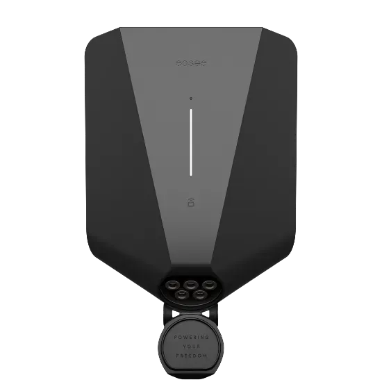 Easee One compact smart EV charger in black, front-facing with clean cable management